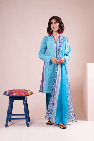Khaadi A22139 Blue Summer Lawn 2022 Online Shopping
